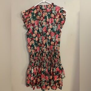 TCEC‎ Floral Ruffle Sleeve Dress - Pink and Green